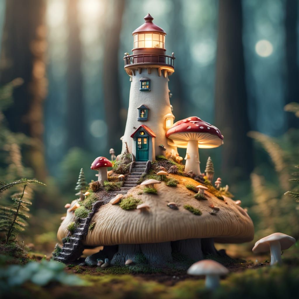 Lighthouse on Mushroom: Macro Photography Masterpiece