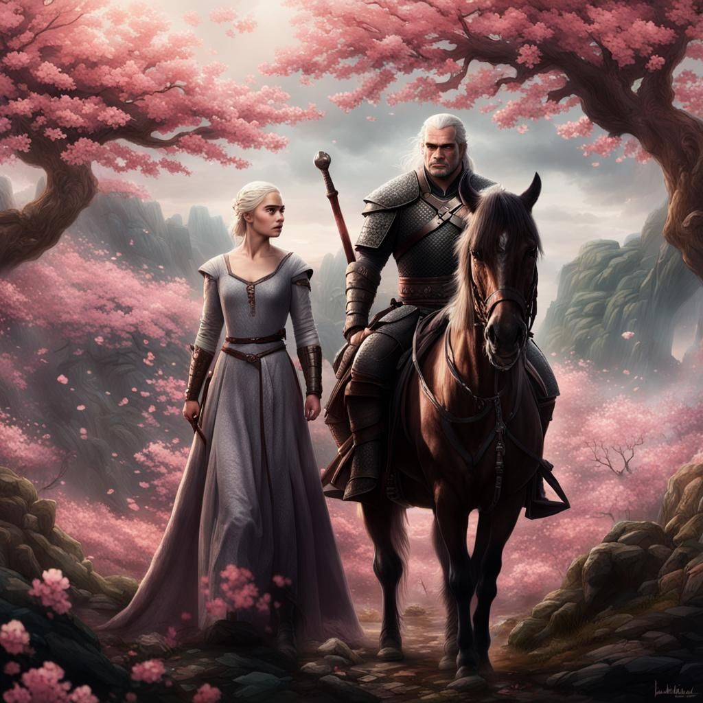 Fantasy Warriors in Sakura Landscape: Digital Matte Painting