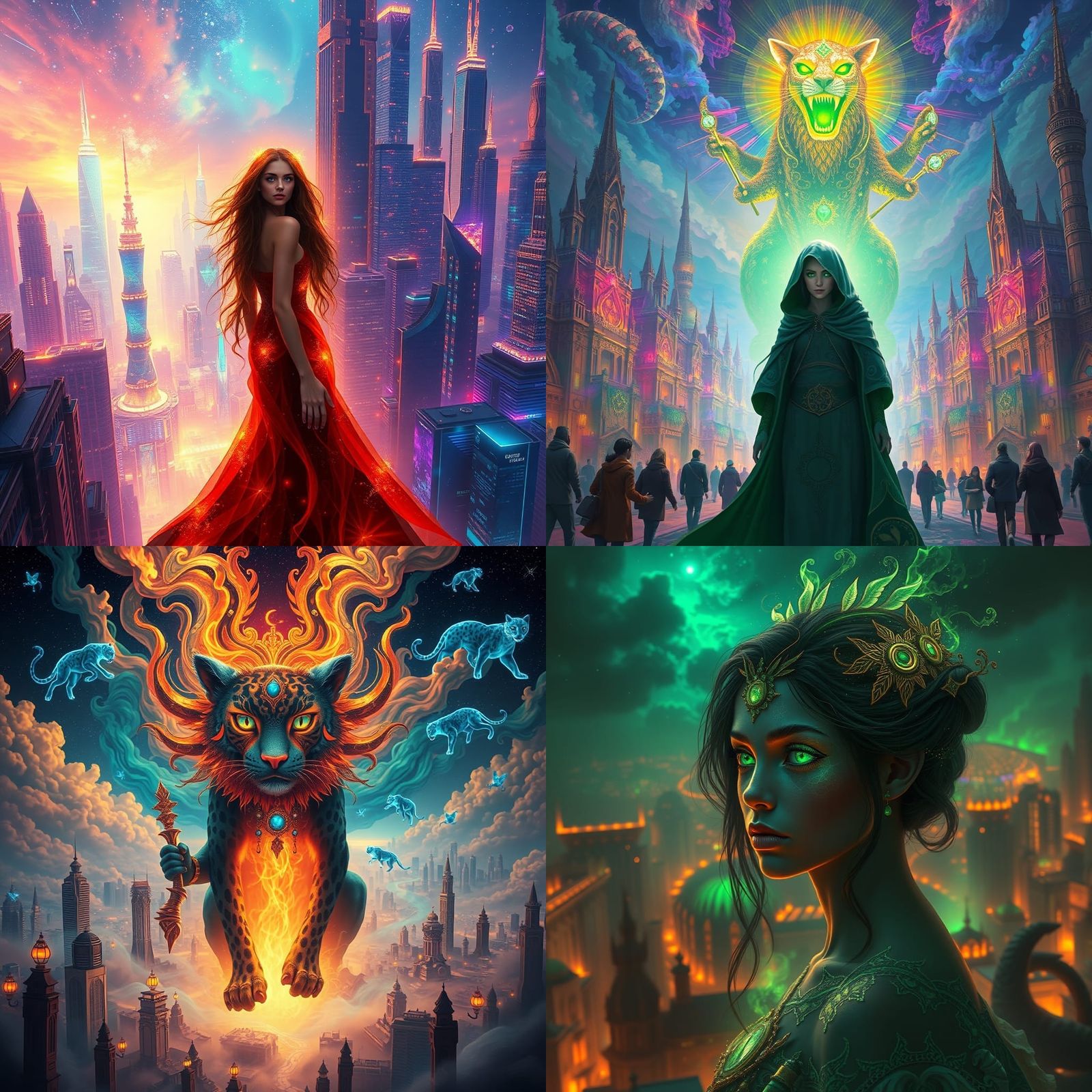 Futuristic Teal Cityscape: Shaman's Vision of Infinite Time