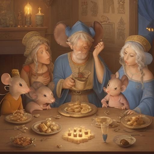 Mice Celebrate Hanukkah in Renaissance Animation Style