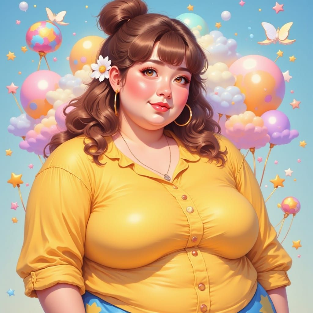 K-Pop Inspired Digital Art of Cheerful Chubby Woman