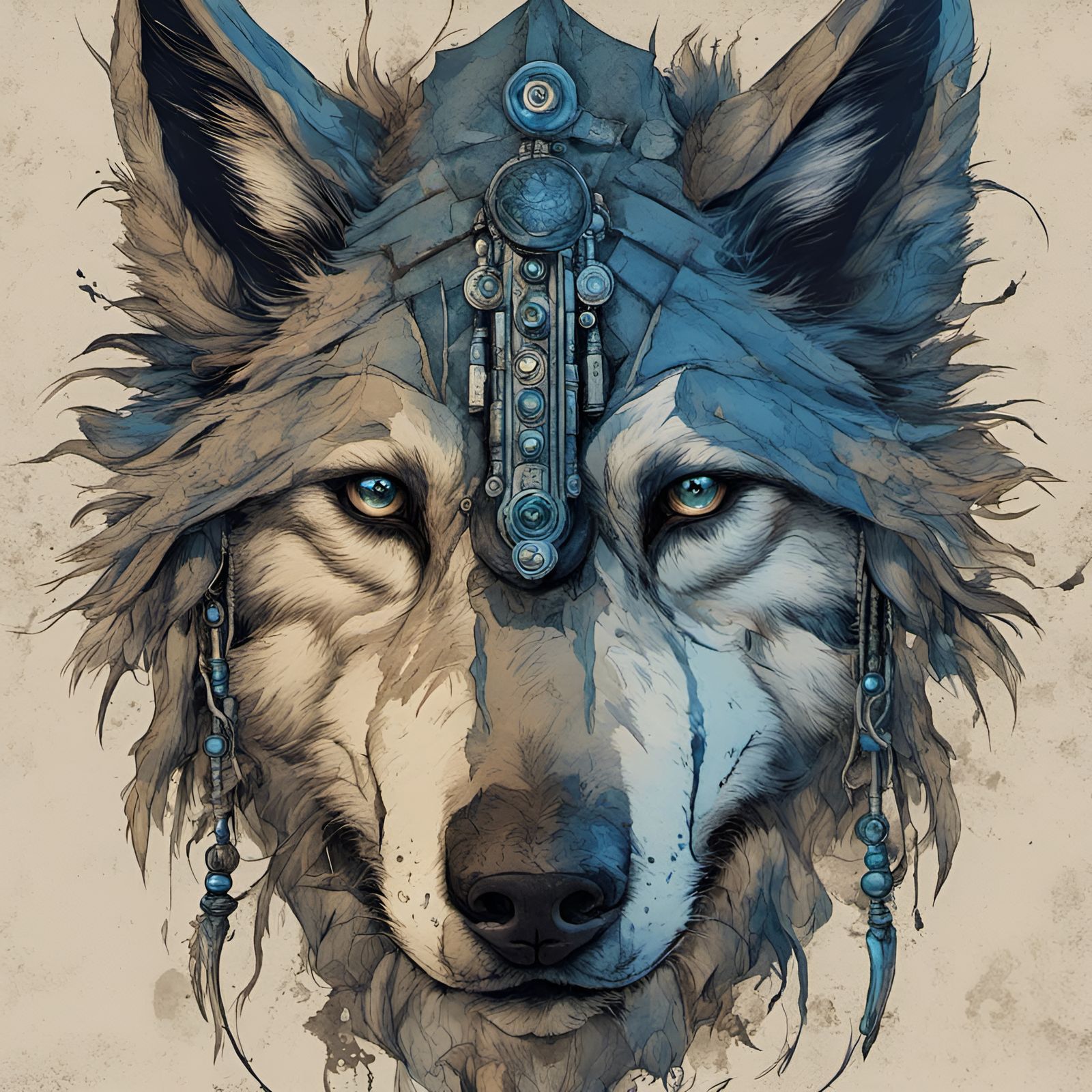 Bohemian Direwolf Spirit in Blues and Beiges
