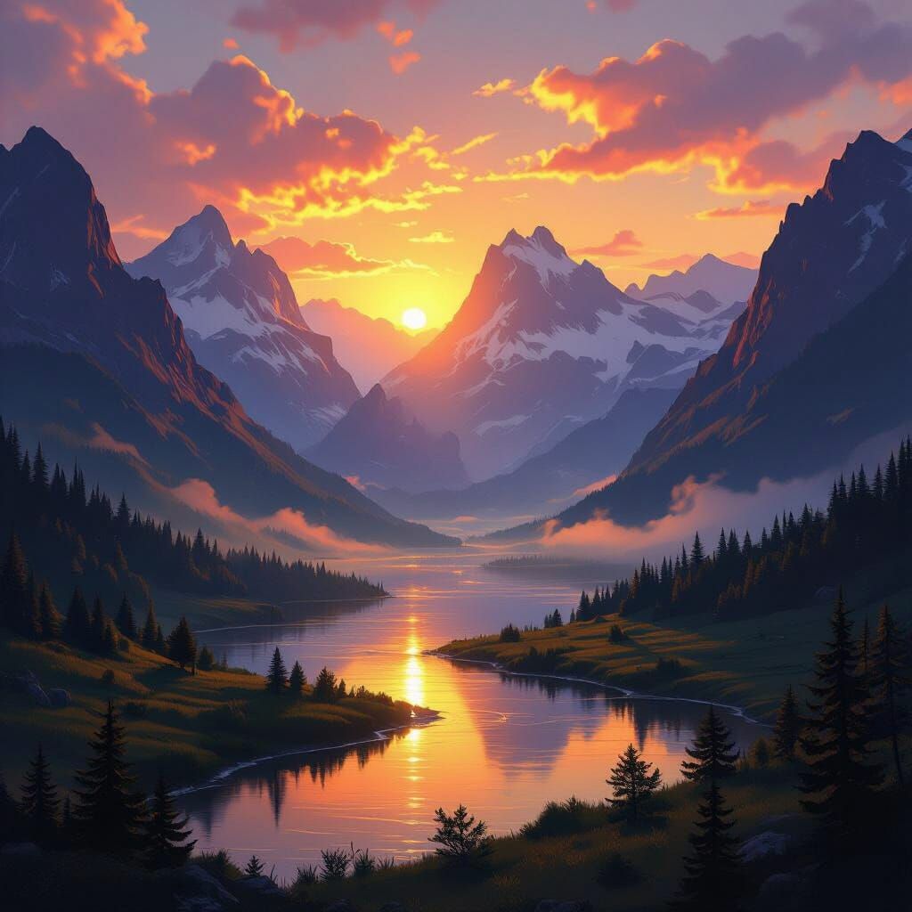 Majestic Sunrise Over Mountain Valley