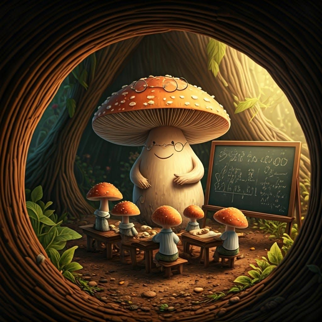 Whimsical Teacher Mushroom Inspires Young Pupils in Cozy For...