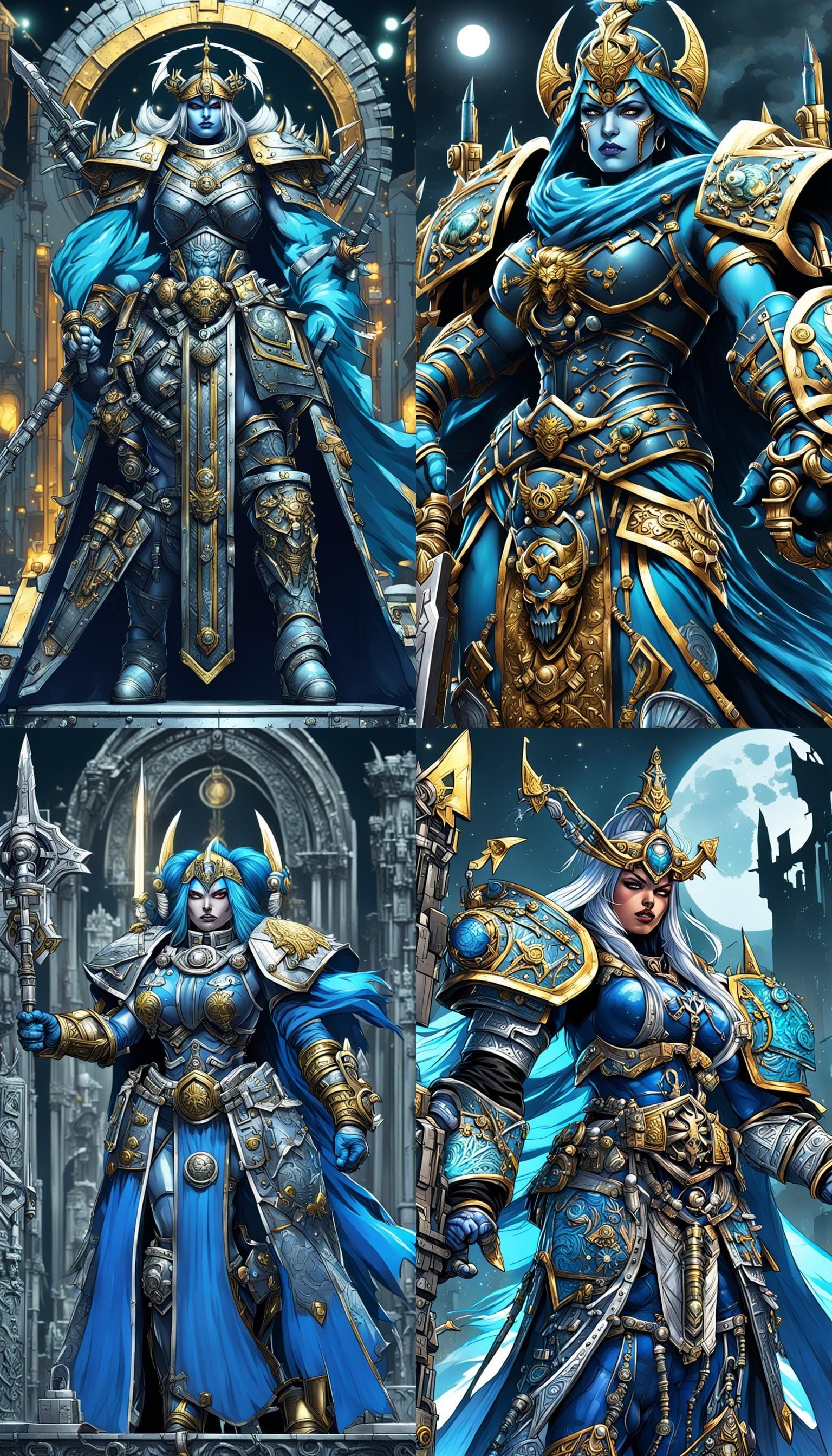 Warhammer chan, Curvy, strong woman, Saint, Human being, Ultra-detailed and detailed realistic image, Muscular and atla...