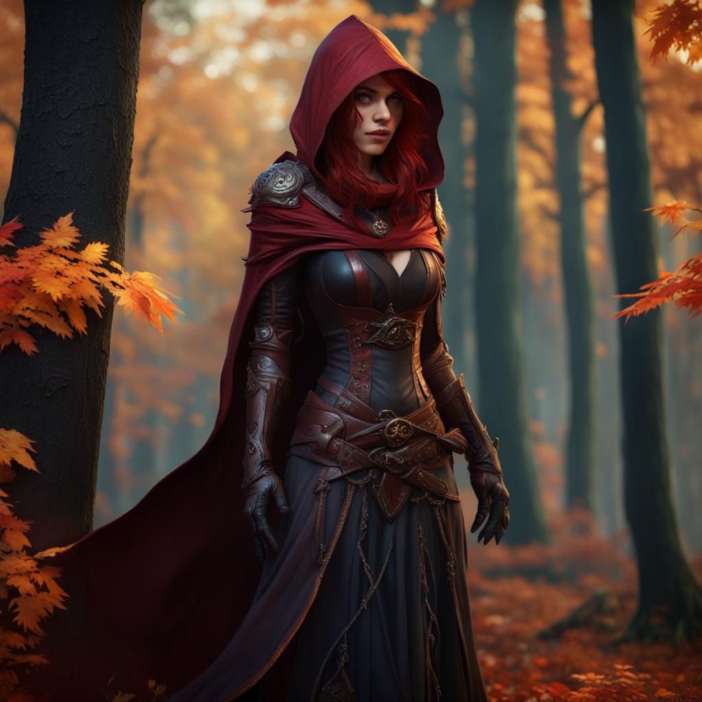 Eladrin Warlock in Autumn Forest: Dark Fantasy Art