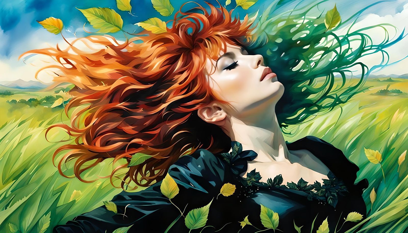 Mylene Farmer in Fantasy Landscape as Splash Art