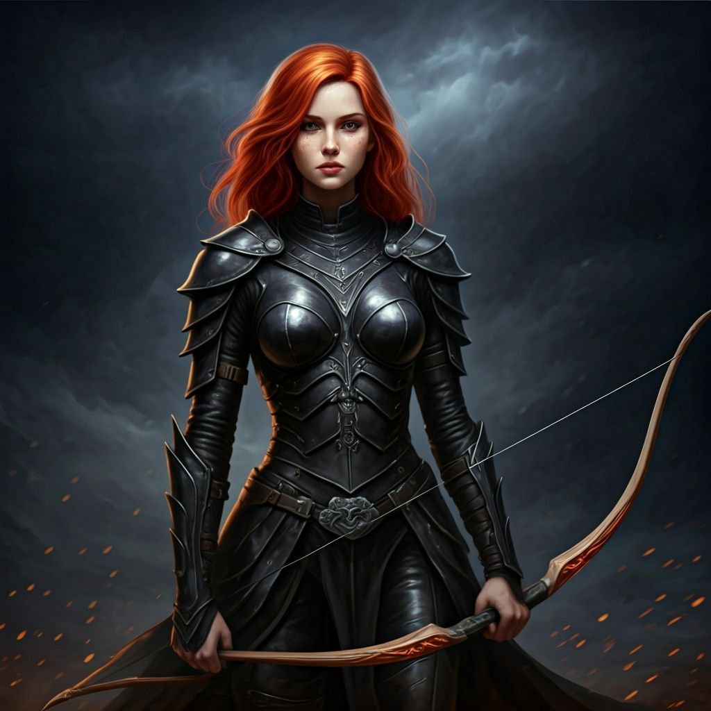 Red-Haired Archer in Leather Armor with Elven Bow