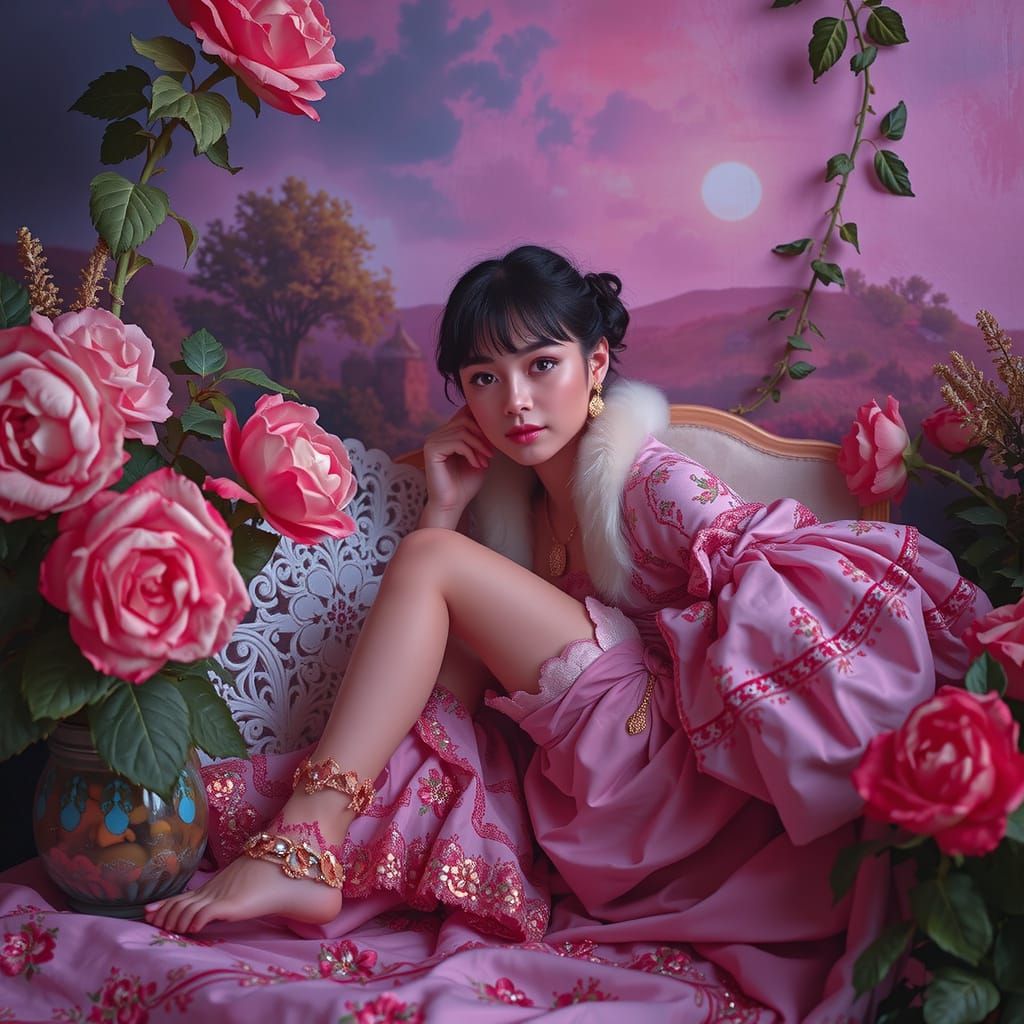 Elegantly Dressed Figure in French Countryside