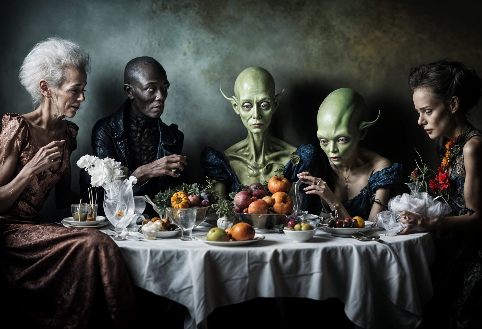 Happy Alien Couple in Hyperrealistic Close-up