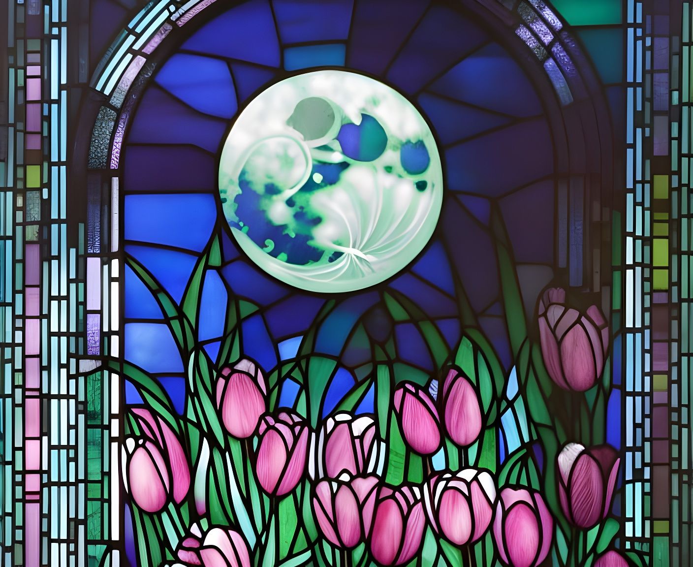 Stained Glass Tulips on Parisian Windowsill