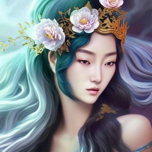 Beautiful Chinese Goddess Portrait in Hyperdetailed Style