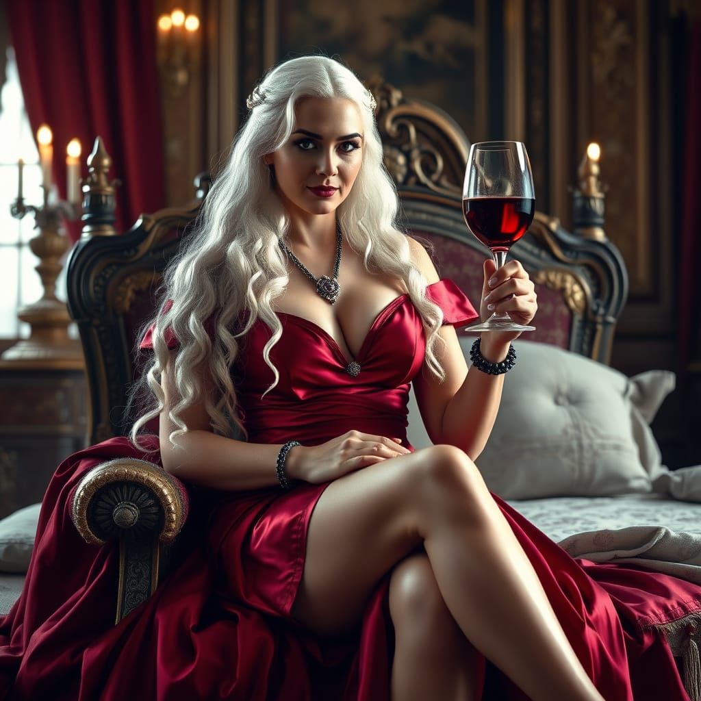 Regal Targaryen Queen in Crimson Bedchamber
