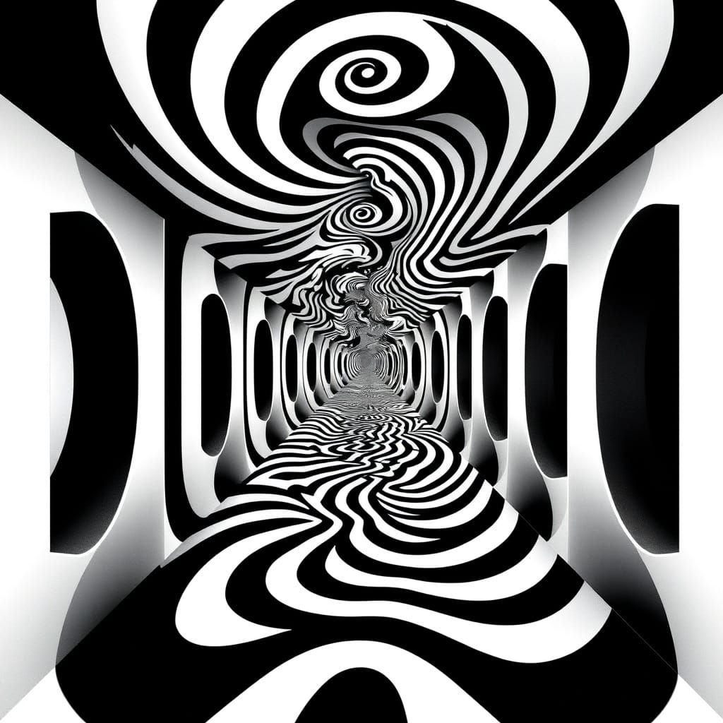 Geometric Black and White Optical Illusion in Bold Compositi...