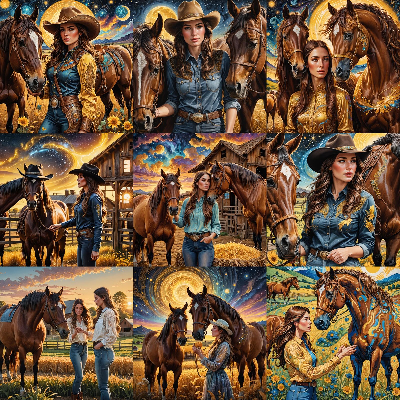 Woman on Horse Farm in Astral Cosmic Style