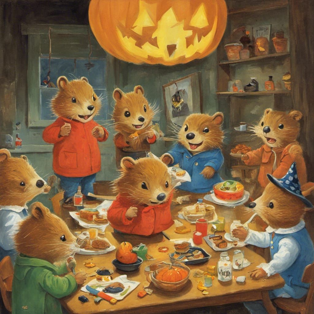 Beavers' Halloween Party Oil Painting