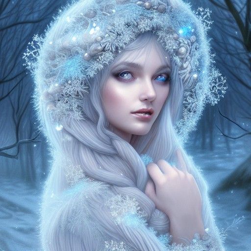 Winter Goddess in a Sparkling Frost Landscape