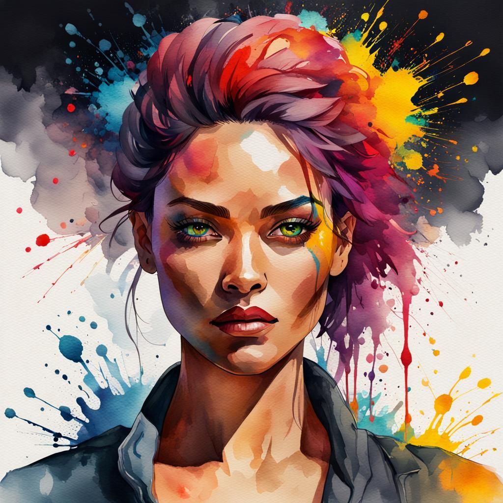 Vibrant Watercolor Portrait of Joyful Girl