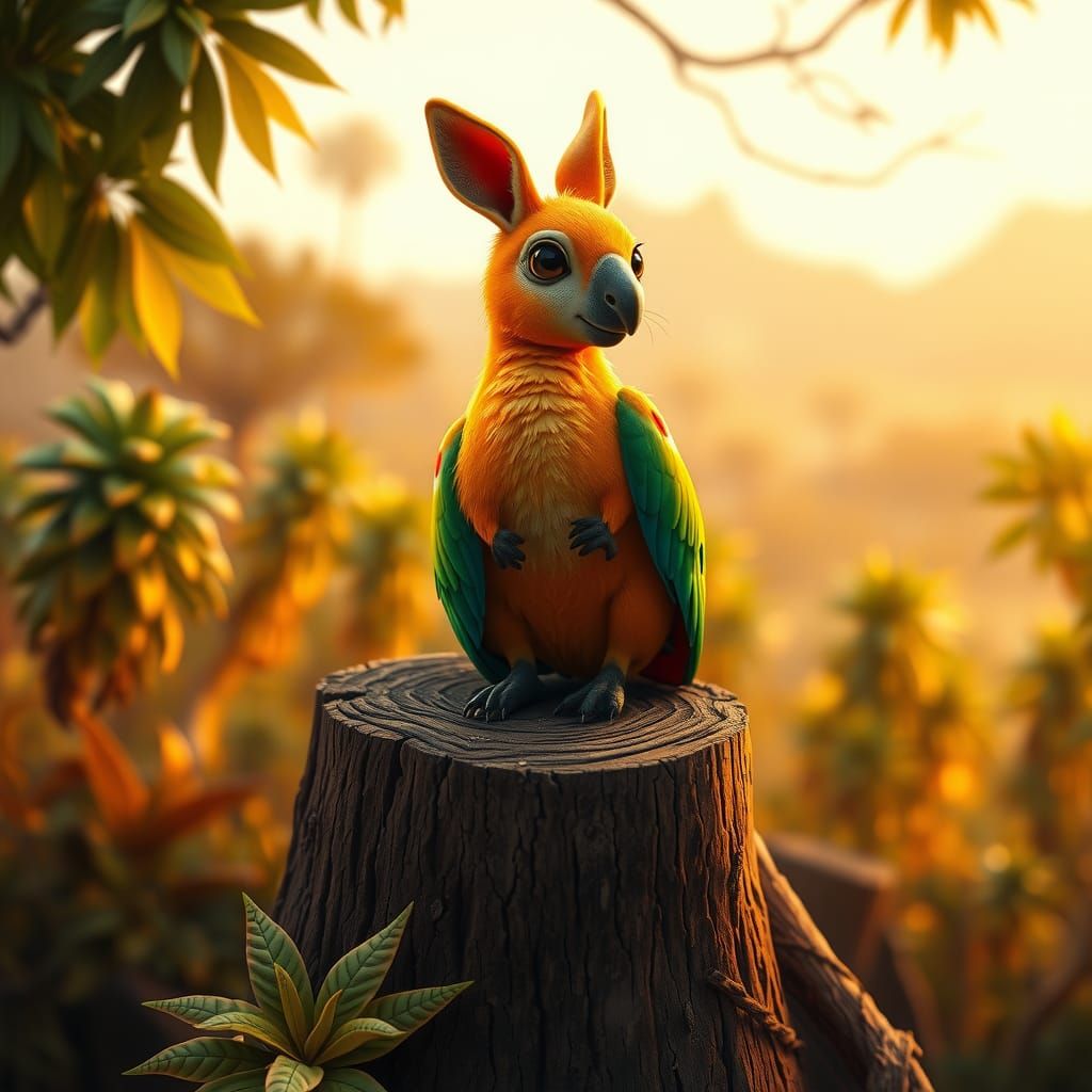 Parrot-Kangaroo Hybrid in Tropical Outback