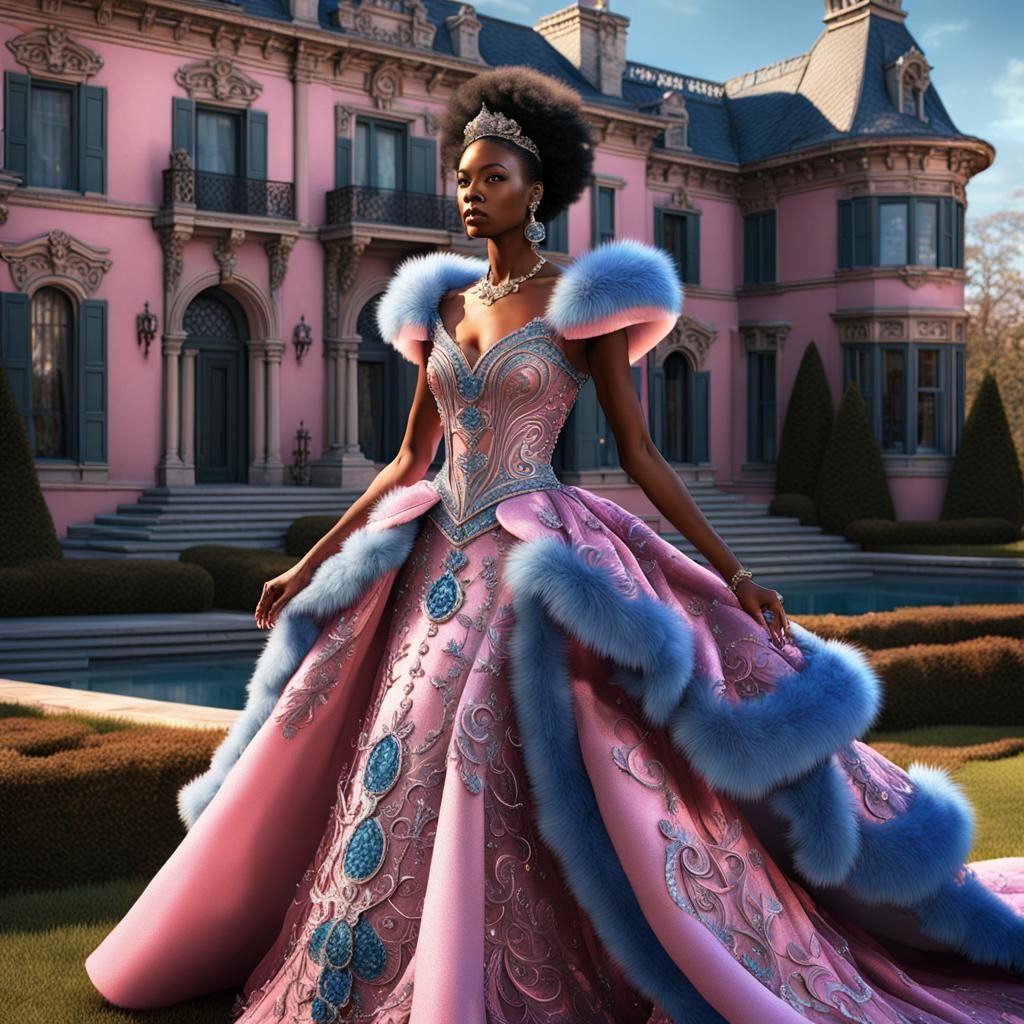 Opulent Pink Gown Portrait in Dark Fantasy Style