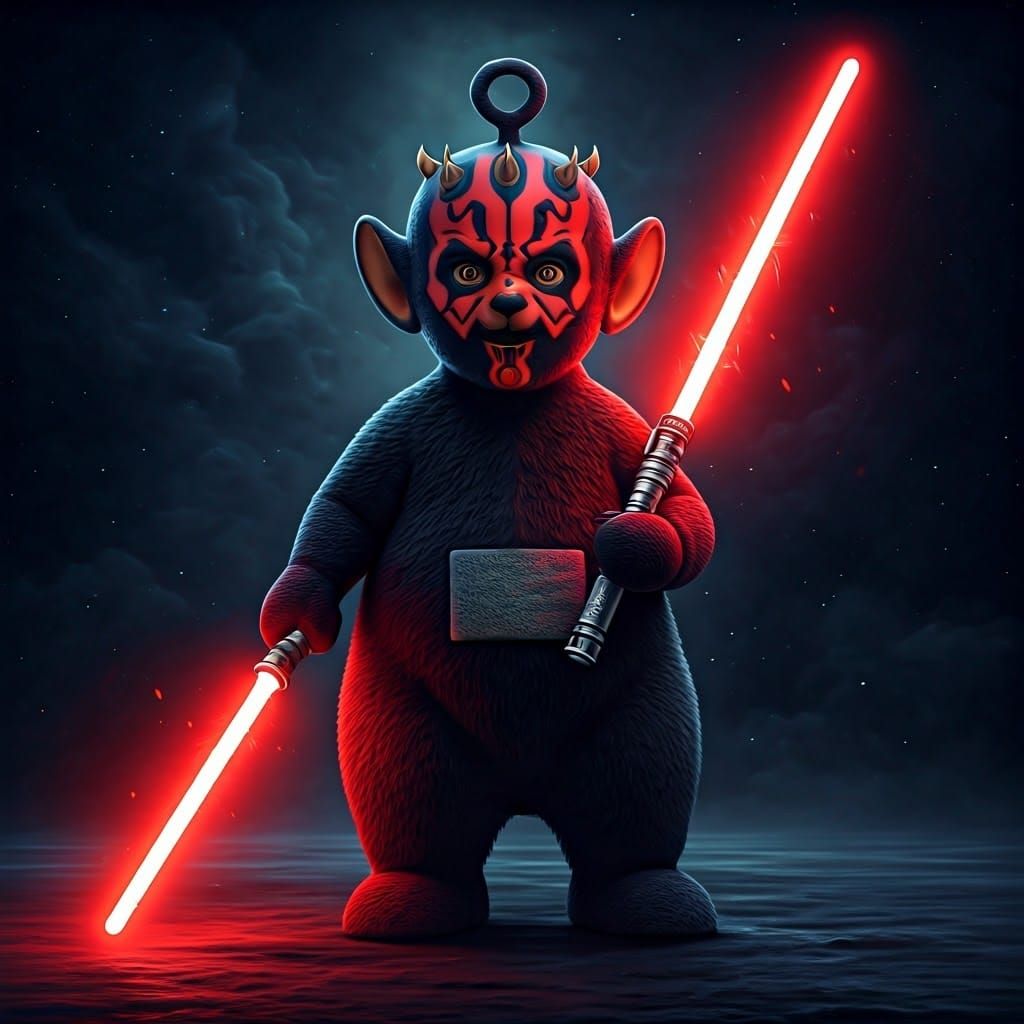 Heroic Black Teletubby Wields Lightsaber in Star Wars Galaxy