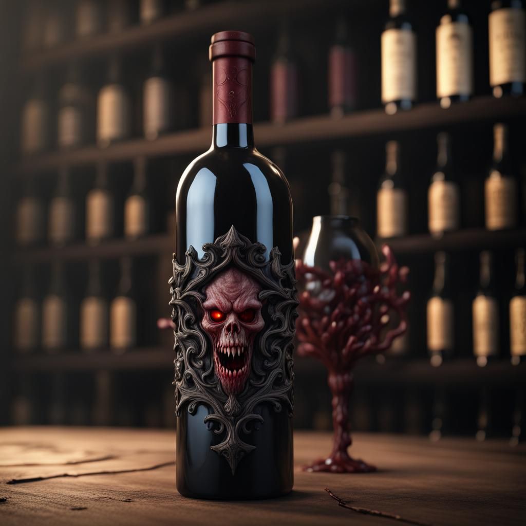 Demonic Gothic Wine Bottle: Detailed Matte Painting