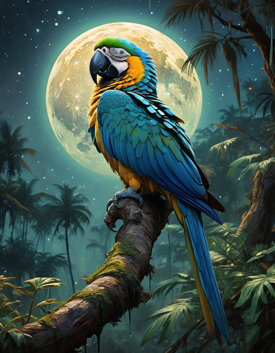 Celestial Macaw Perched on Jungle Branch