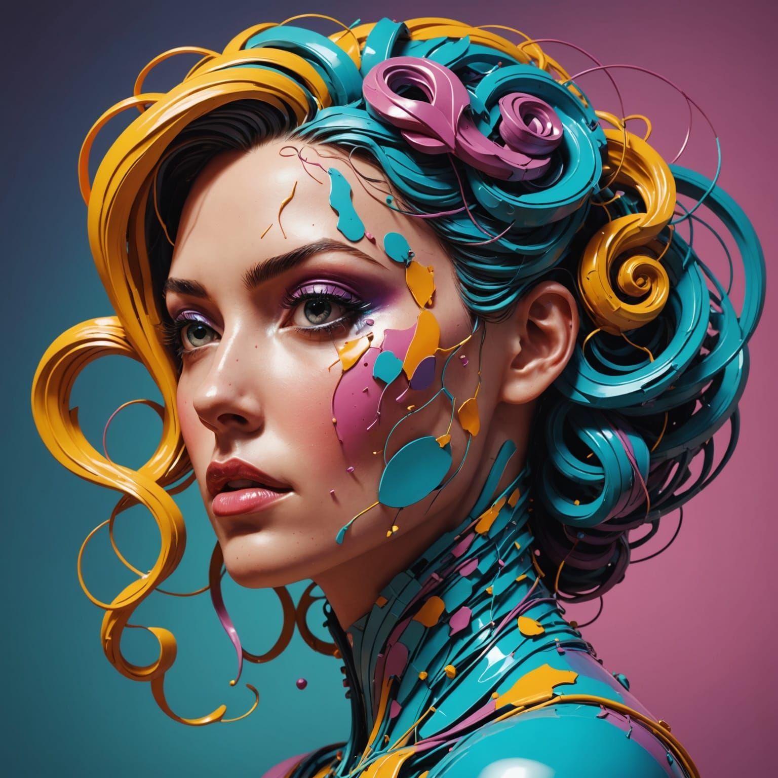Surreal Feminine Sculpture in Hyperrealistic Splash Art Styl...