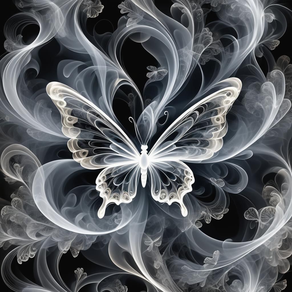 Ethereal White Smoke Butterfly Abstract