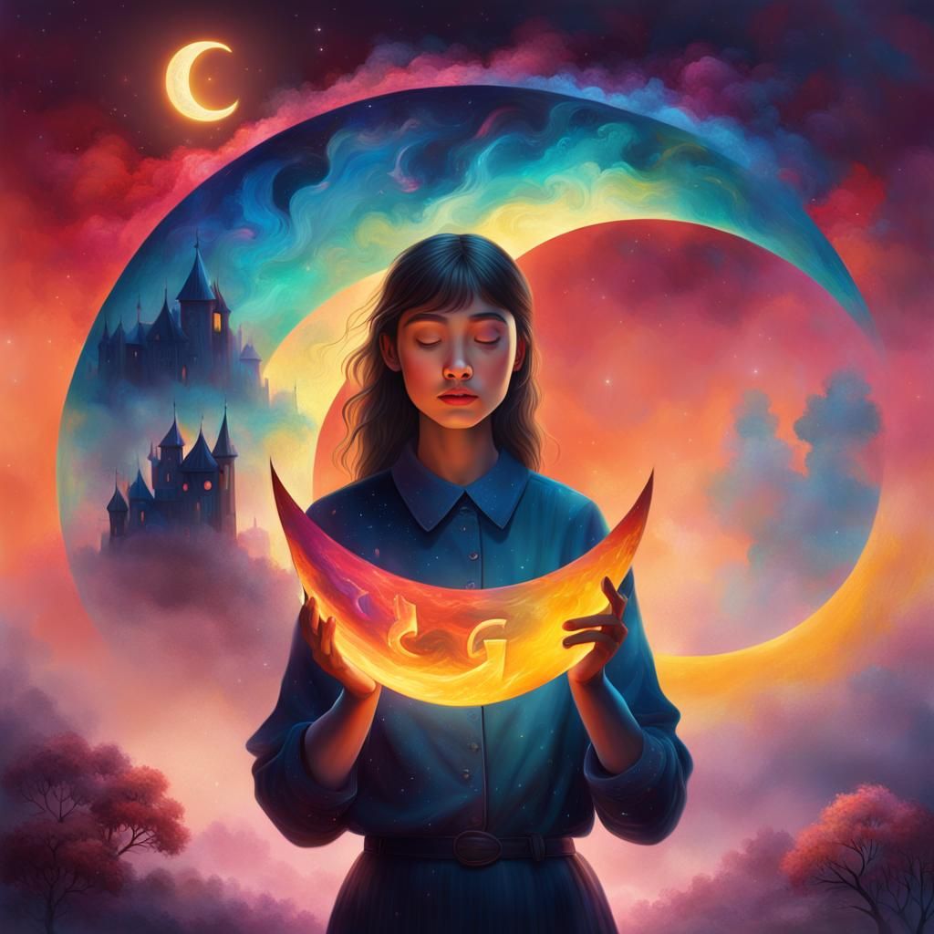 Dreamlike Girl with Glowing Letter in Surrealist Style