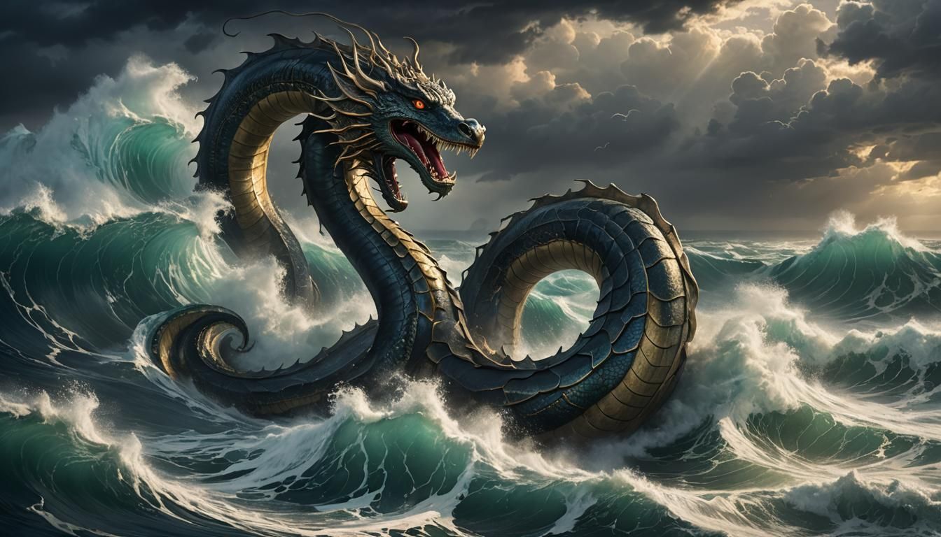 Majestic Sea Serpent Emerges from Stormy Depths