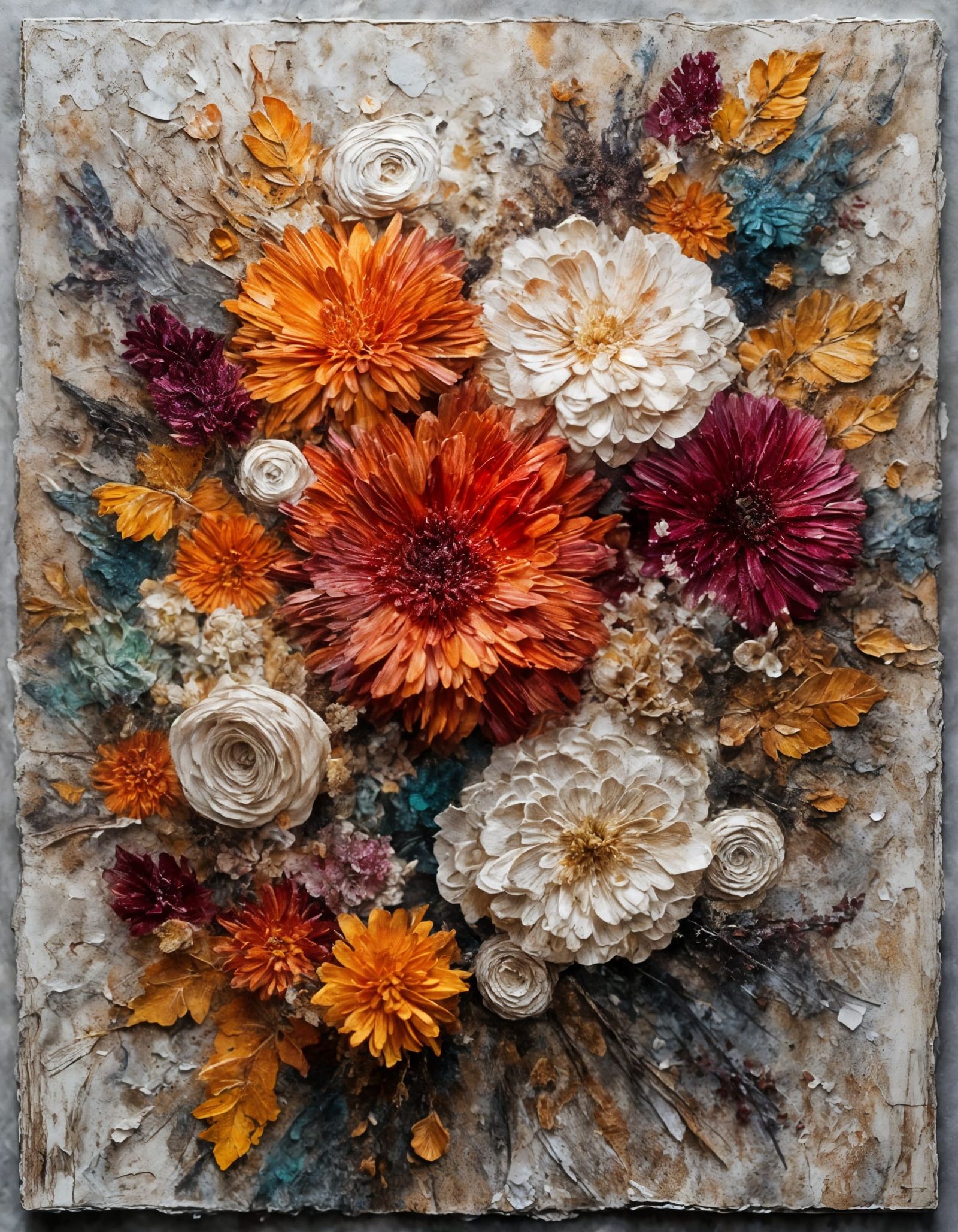 Textured Mixed Media Flower Bouquet Painting