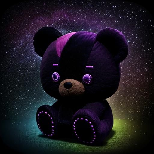 Glow-in-the-Dark Violet Teddy Bear Plushie in Art Deco Style