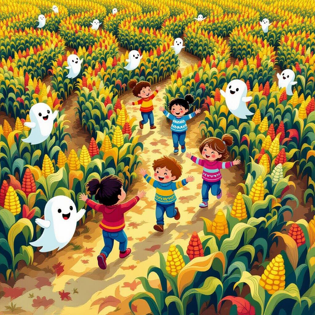 Joyful Kids and Friendly Ghosts in a Corn Maze