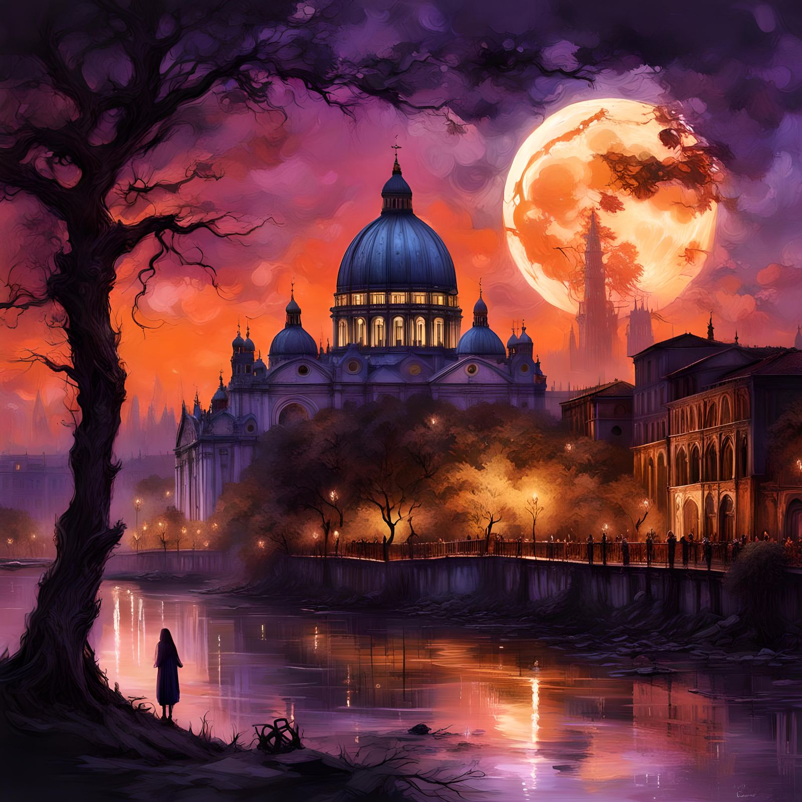 Saint Mark's Basilica Under a Giant Moon