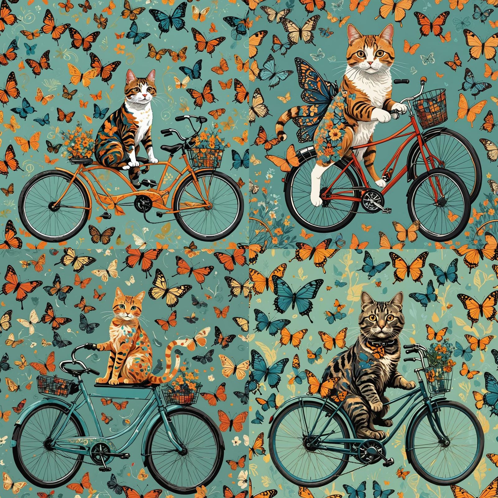 Abstract Cat on Bicycle with Butterfly