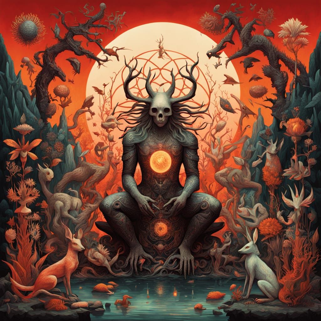 Surreal Cafe Scene with Figures from Different Eras