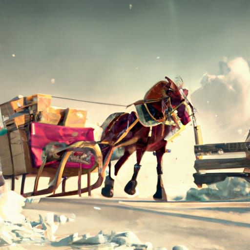 Horse-Drawn Sleigh in Watercolor Matte Painting