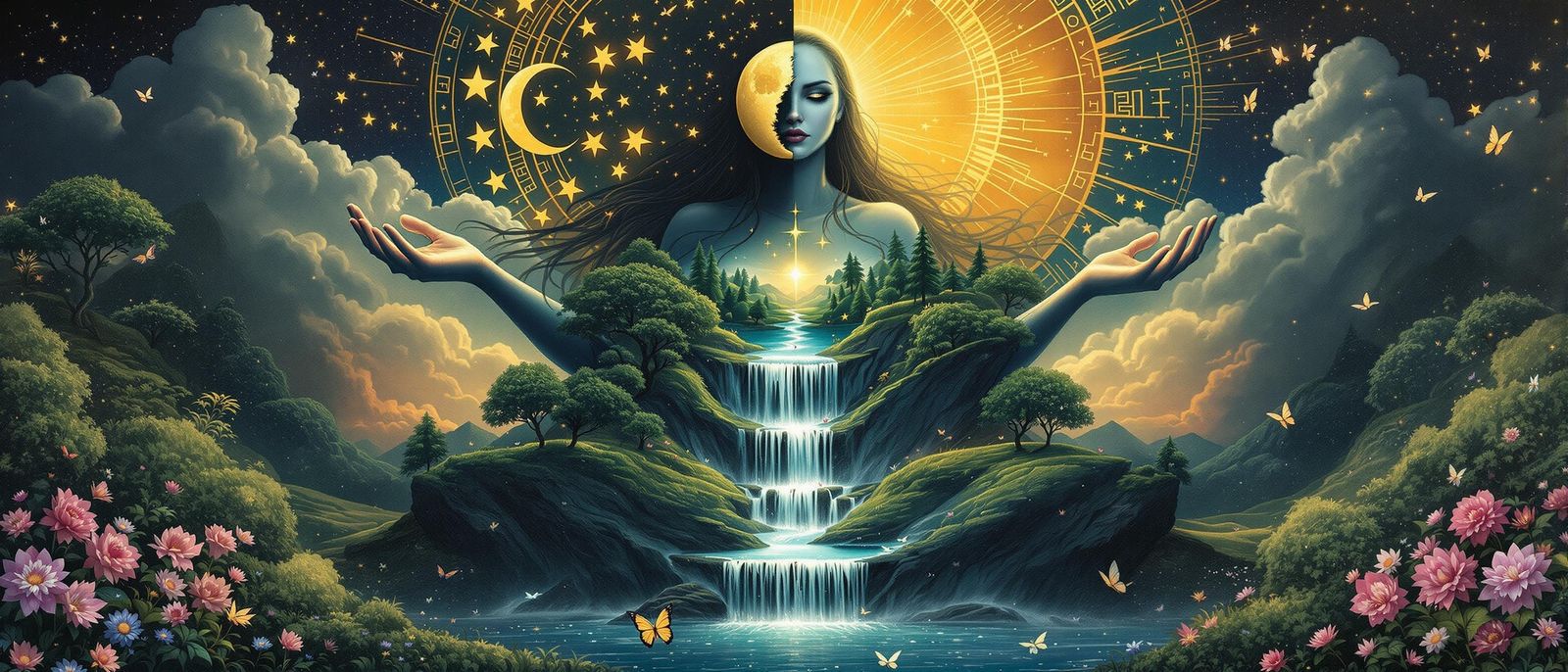 Goddess Holding Landscape: Manhwa Oil Painting