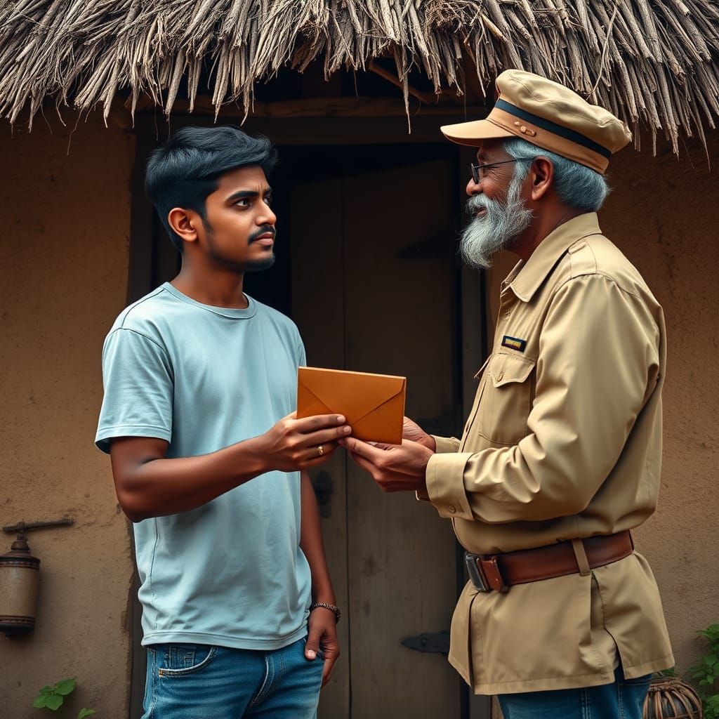 Indian Youth Receives Letter from Postman in Humble Village
