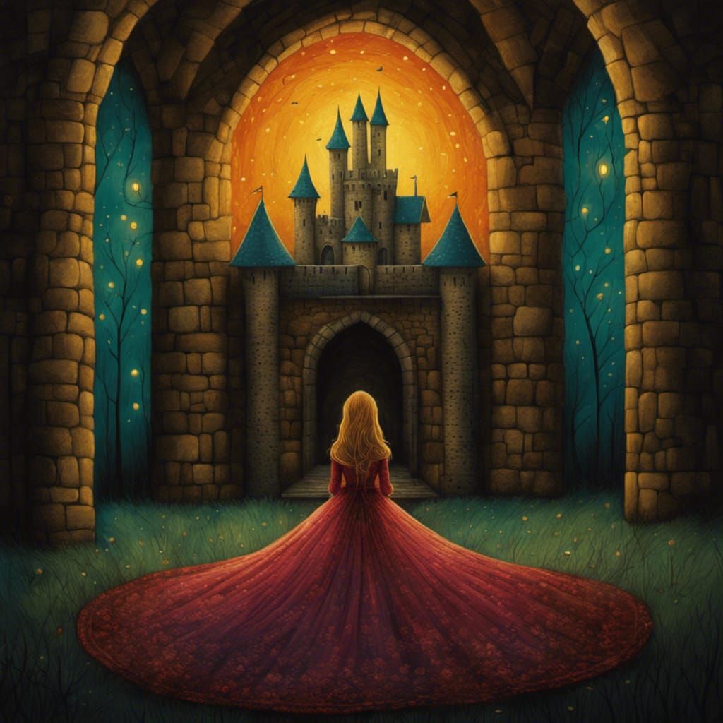 Medieval Princess in Castle Room, Dark Surrealism