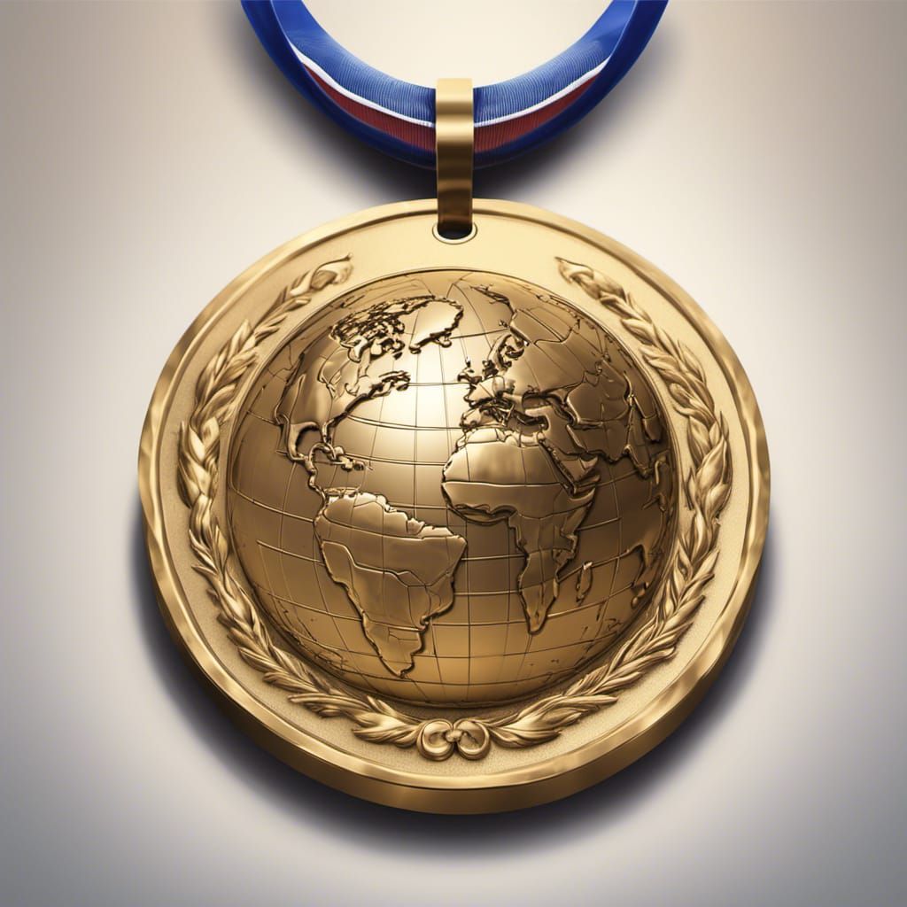 Earth Engraved on Gold Medal: Hyperrealistic Art