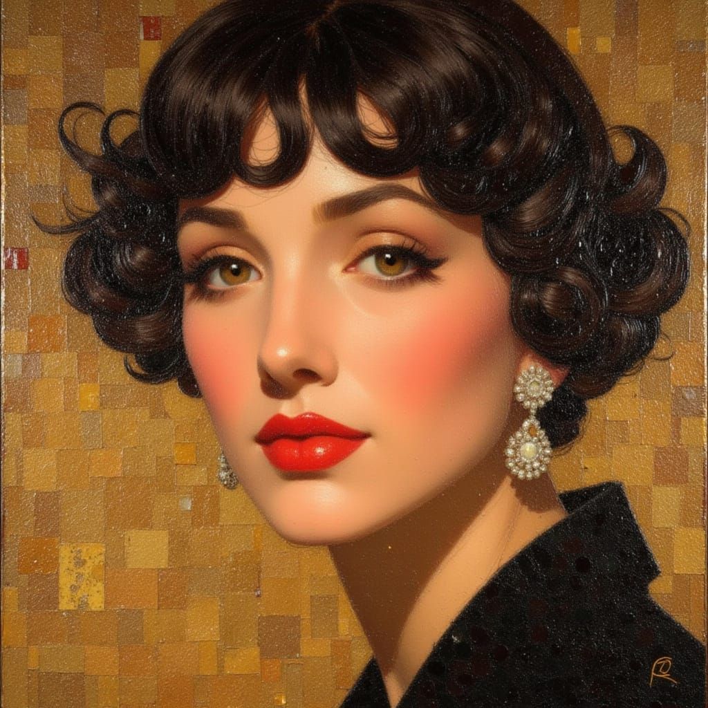 Art Deco Flapper Portrait in Oil Painting Style