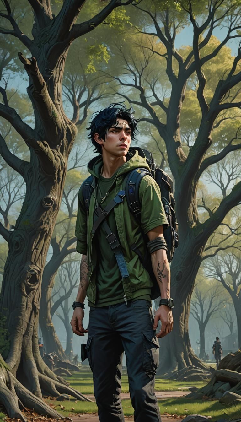 Boy with Blue Hair in Dark Fantasy Style