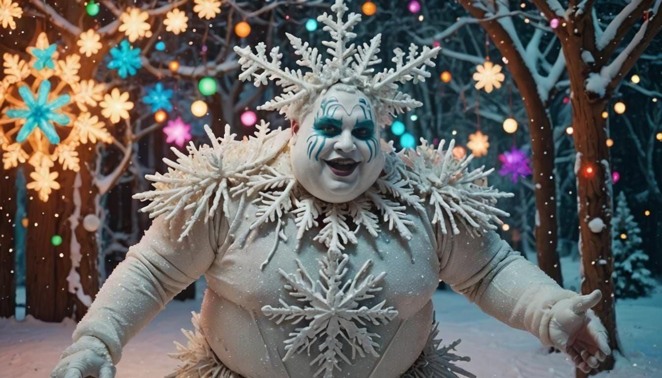 Grotesque Winter Spectacle in Neon Kitsch Wonderland