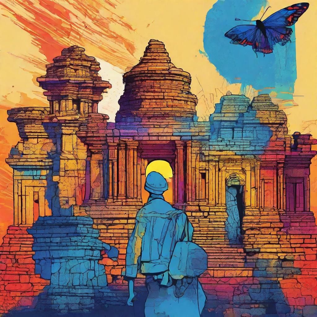 Sailor Searches Ancient Ruins in Vibrant Digital Art