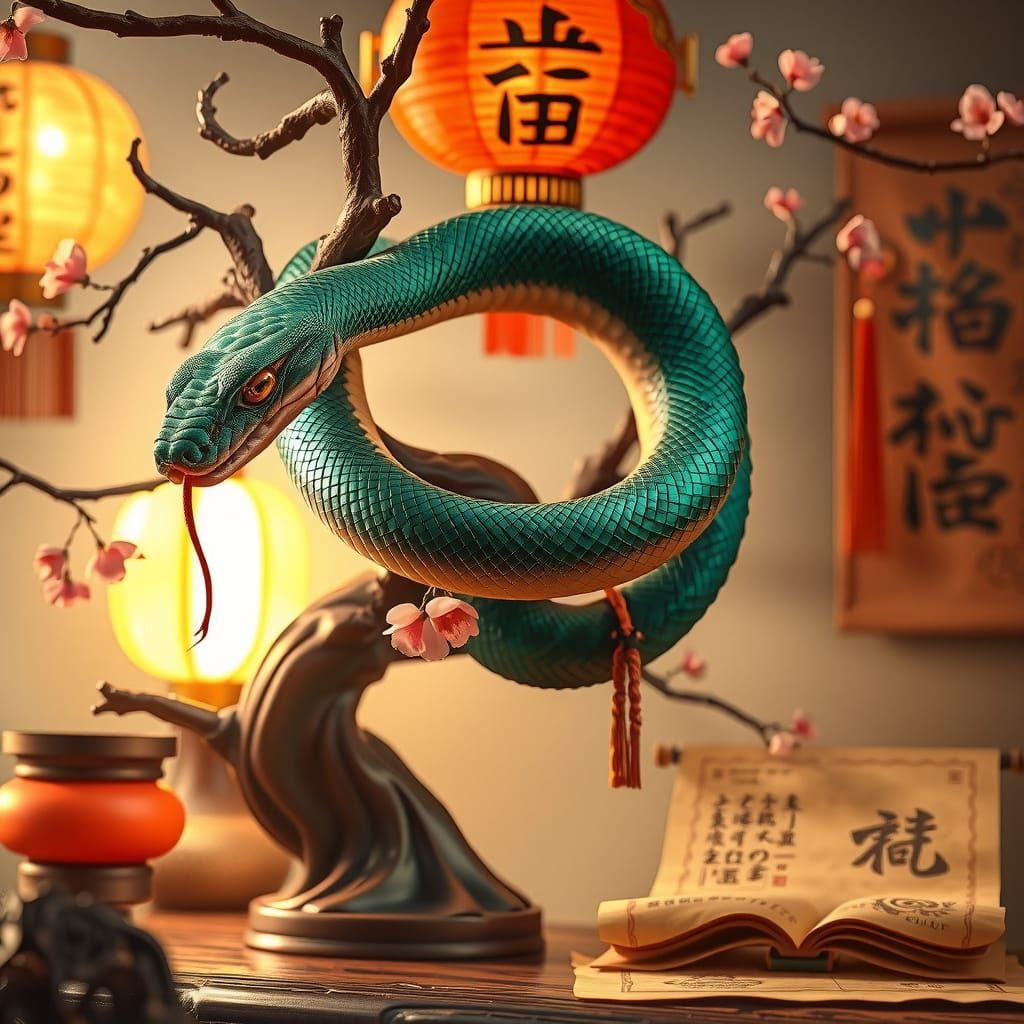 Elegant Wood Snake in Ancient Chinese Sanctuary