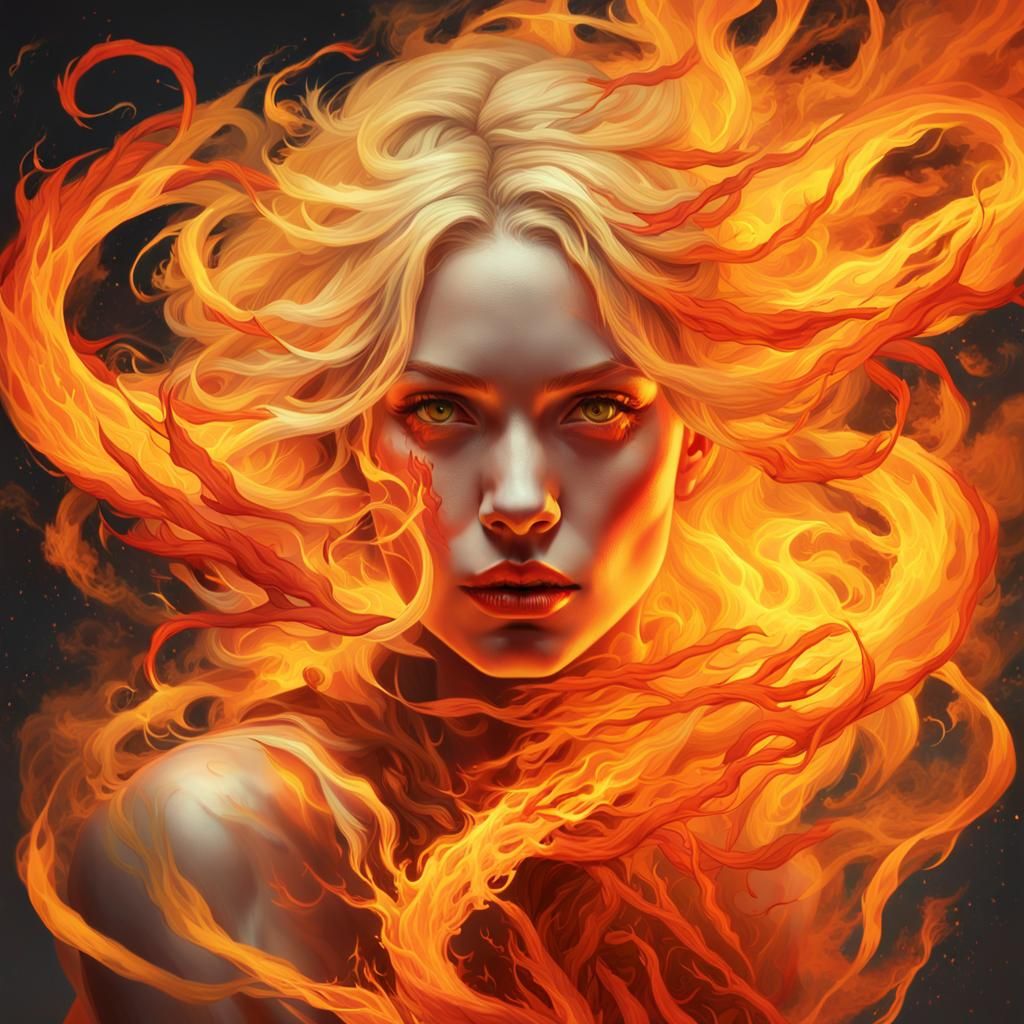 Fiery Woman Portrait in Dramatic Concept Art Style