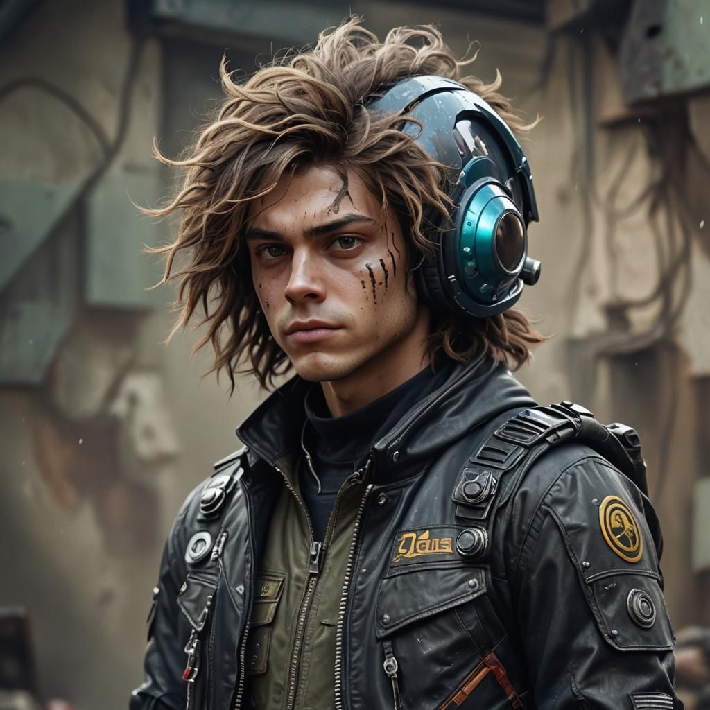 Hyperrealistic Portrait of a Young Alien Biker