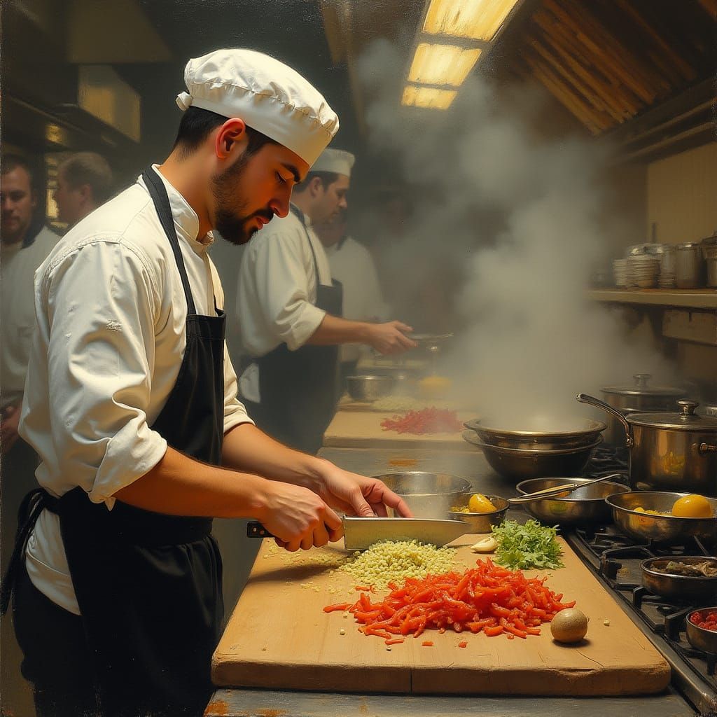 Chef in Action: A Glimpse into a Bustling Restaurant Kitchen